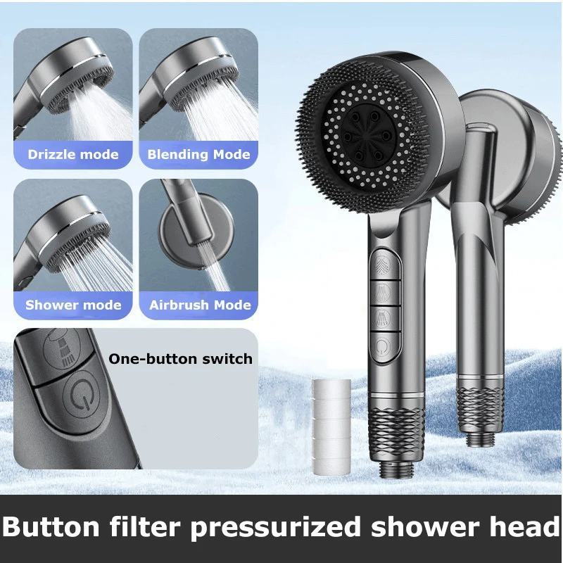 Four-speed Adjustment 1pc Filtered Supercharged Shower Head With Water Seal Multi-functional Home Shower Bathroom Accessories