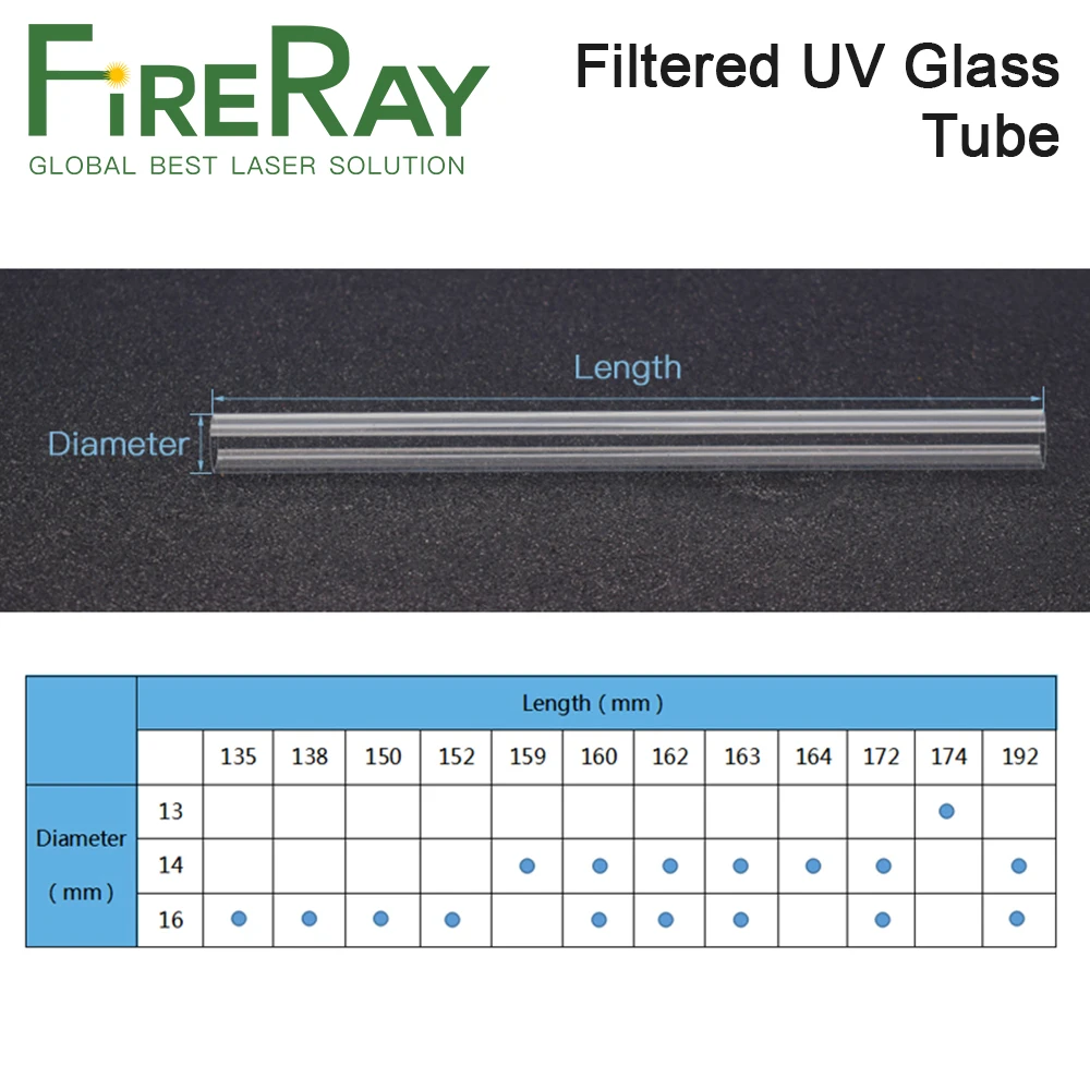 FireRay 5Pcs / Lot Filtered UV Glass Tube Dia.13-16mm Length 135-192mm for YAG Laser Welding and Cutting Machine