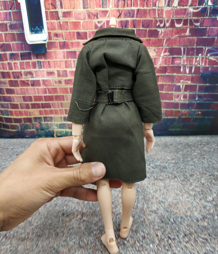 Longo casaco militar feminino, casaco corta-vento, modelo de boneco de ação de 12 ", cor verde, escala 1:6, moda