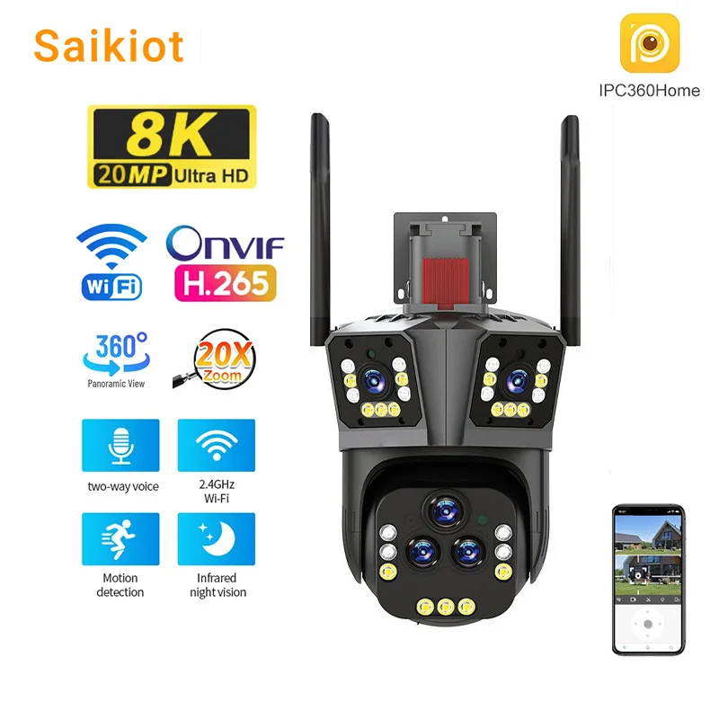 saikiot ptz ao ar livre camera ptz inteligente wifi rastreamento automatico zoom optico 20x lentes tela seguranca cctv 20mp 01