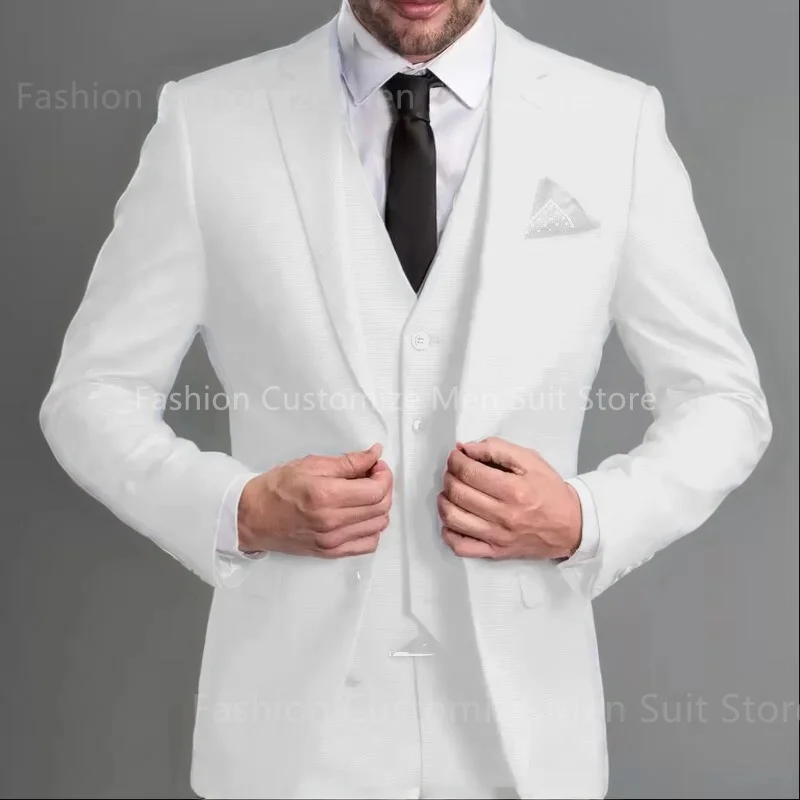 NONE Marineblaue Herrenanzüge, schmale Passform, Revers, Hochzeits-Smoking, 3-teiliges Set, maßgeschneidertes Business-Herrenkostüm (Blazer + Hose + Weste) 3