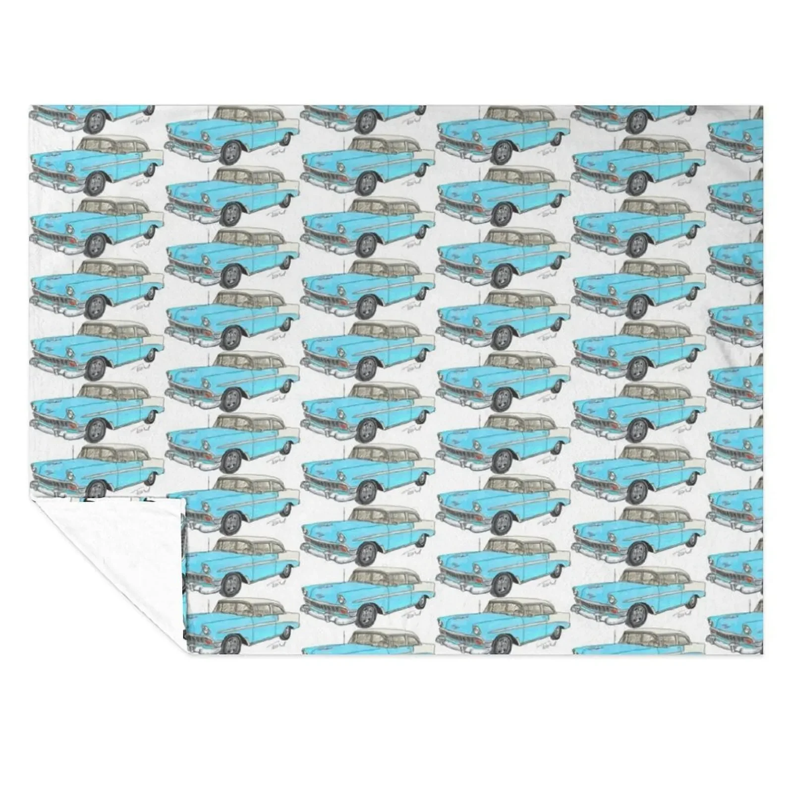 

1956 Belair 2 Door Post - White & Blue Throw Blanket Luxury Throw Thermals For Travel Stuffeds Loose Blankets