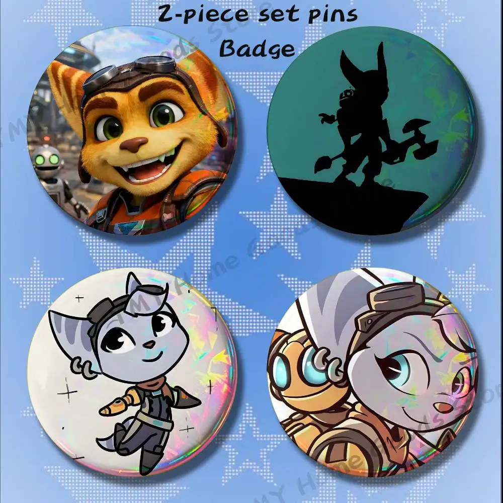 Anime R-Ratchet game Clank 2-piece set Free Mix Backpack Clothes Jewelry Accessories Round Badge Collection Gifts