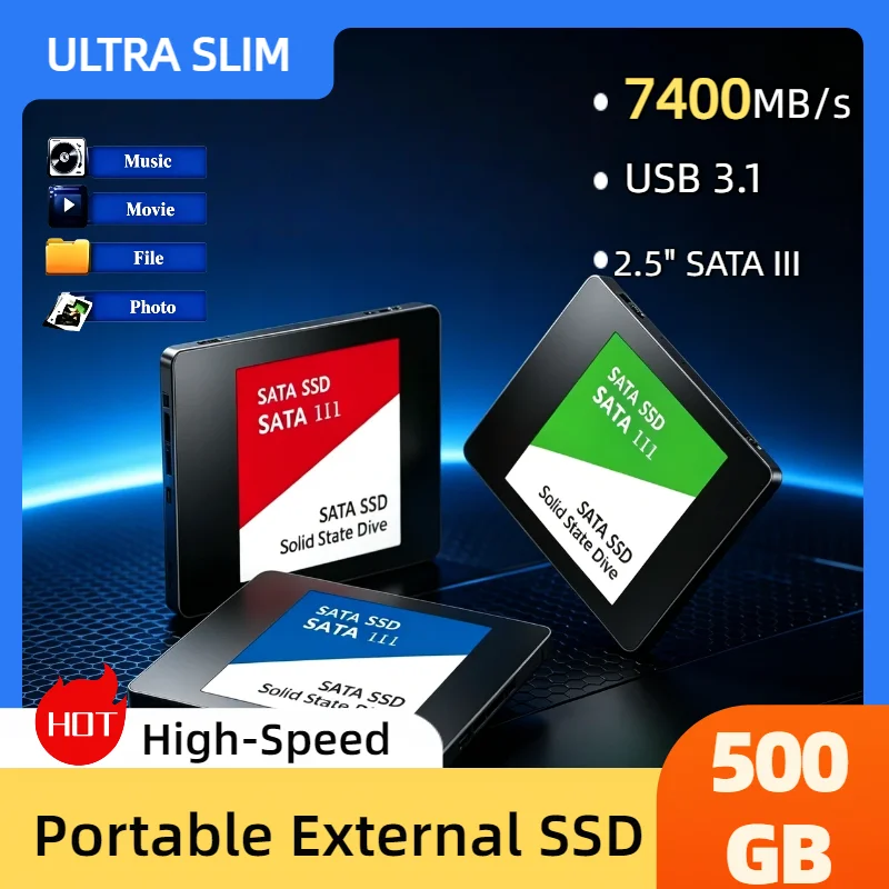 

500GB Ultra Portable External SSD USB 3.1 7400MB s Shockproof Metal Casing Solid State Drive for Laptop PC Hard Disk Pro Pocket