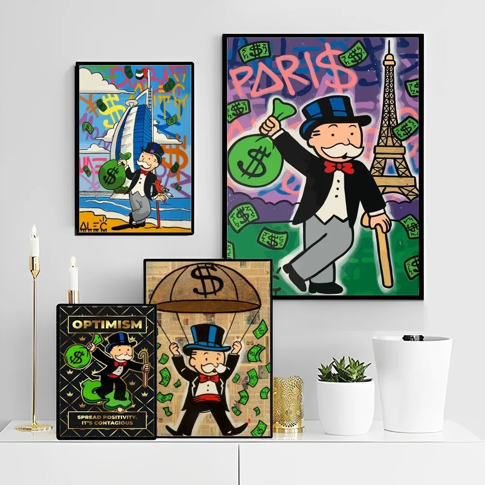 M-Monopoly M-Millionaire D-Dollar M-Money Poster Self-adhesive Art Poster Retro Kraft Paper Sticker DIY Room Bar Cafe Vintage