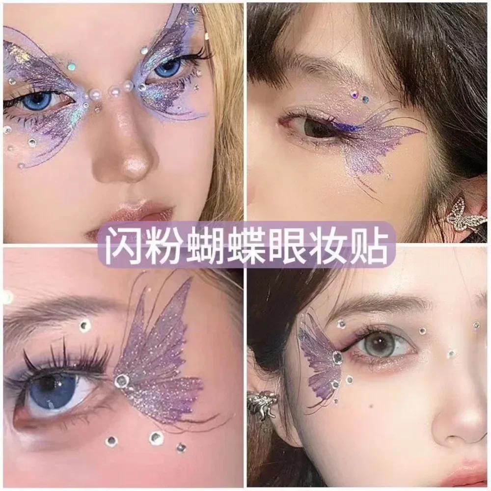 Butterfly Temporary Tattoo Stickers Colorful Face Stickers Waterproof Glittering Music Festival Stage Makeup Body Art Decoration