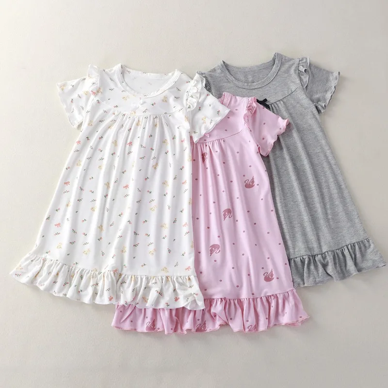 Bellbell Sommer-Kleid für Kinder, Mädchen, Pyjama-Kleid, Blumenmuster, für Kinder, Mädchen, Schleife, Homewear-Kleid, 1–14 Jahre, Kleinkind-Mädchen-Prinzessinnenkleid – Detail 16