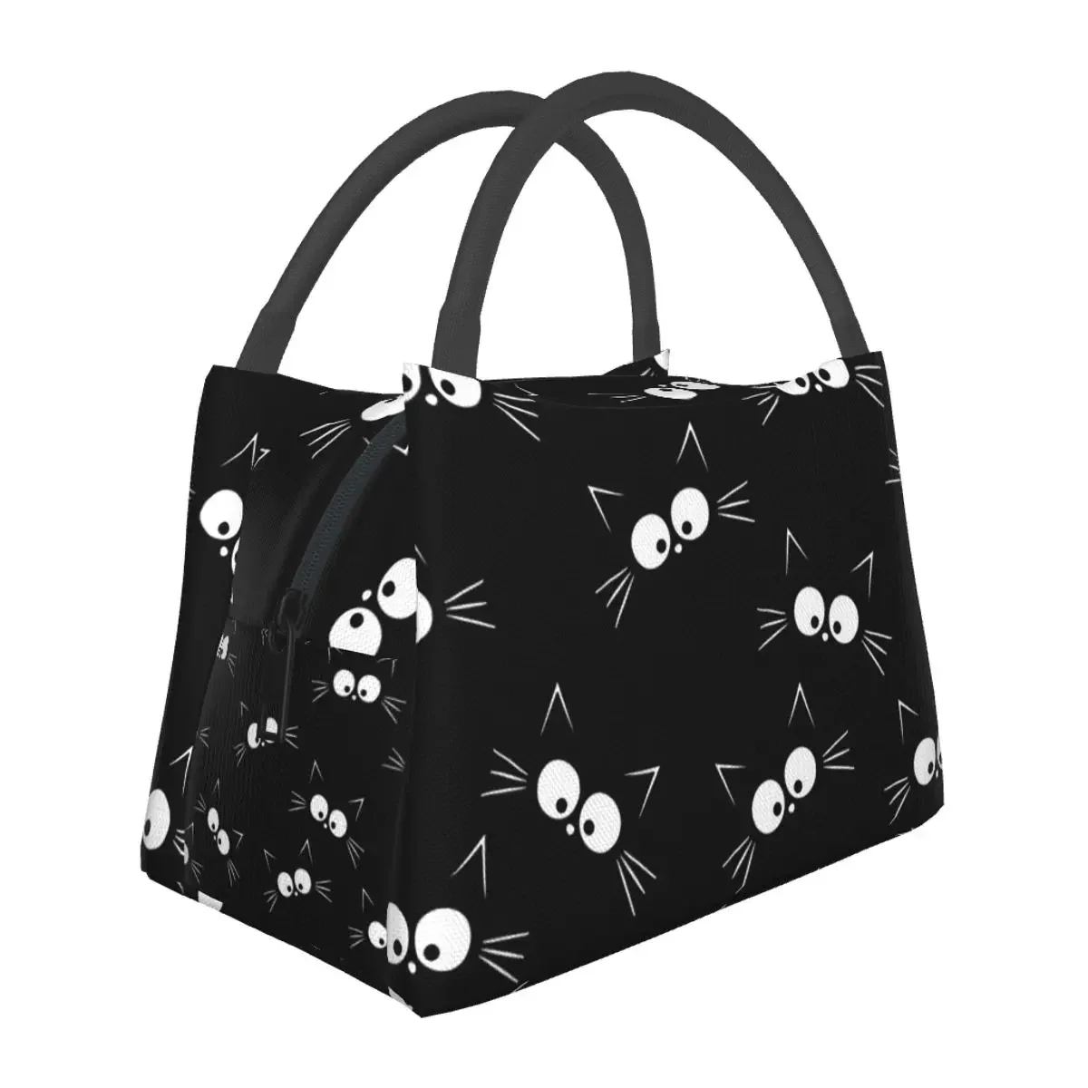 Cute Black Cat Pattern Lunch Bags Insulated Bento Box Leakproof Lunch Tote Picnic Bags Cooler Thermal Bag for Woman Girl Office