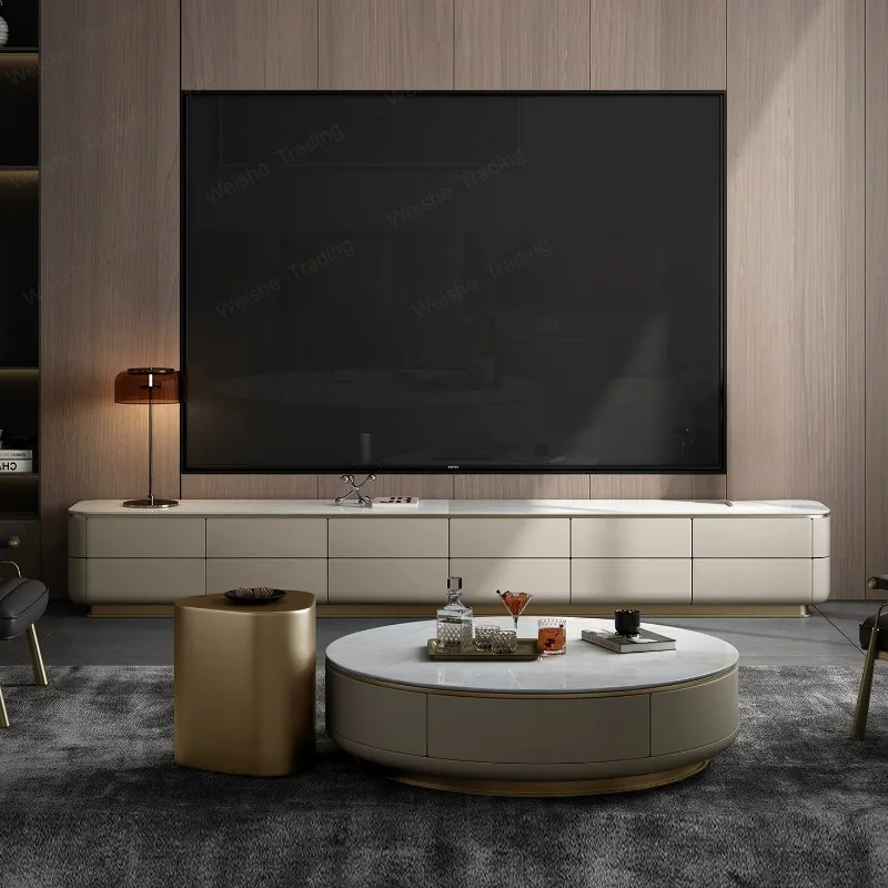TV cabinet, high-end large flat-floor living room light luxury marble storage floor cabinet