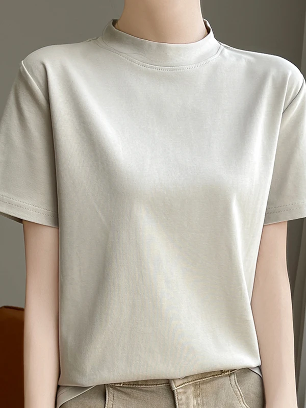 T-shirt estiva da donna in puro cotone ort Sve Colletto neutro sottile e allentato f Sve Faionable Primavera Autunno Abbigliamento interno Ba...
