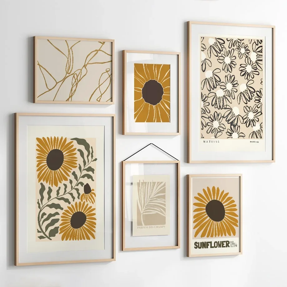 1pc frameless Canvas Painting Boho Abstract Matisse Sunflower Minimalist Shapes Wall Art Posters Canvas Prints Pictures For Livi