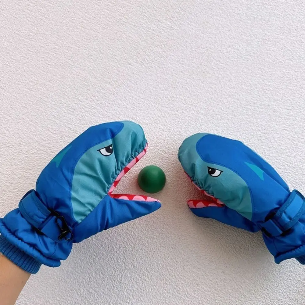 

Cartoon Children Ski Gloves Shark Pattern with Knuckles Kids Snowboard Mitten Waterproof Warm Winter Skiing Gloves Riding