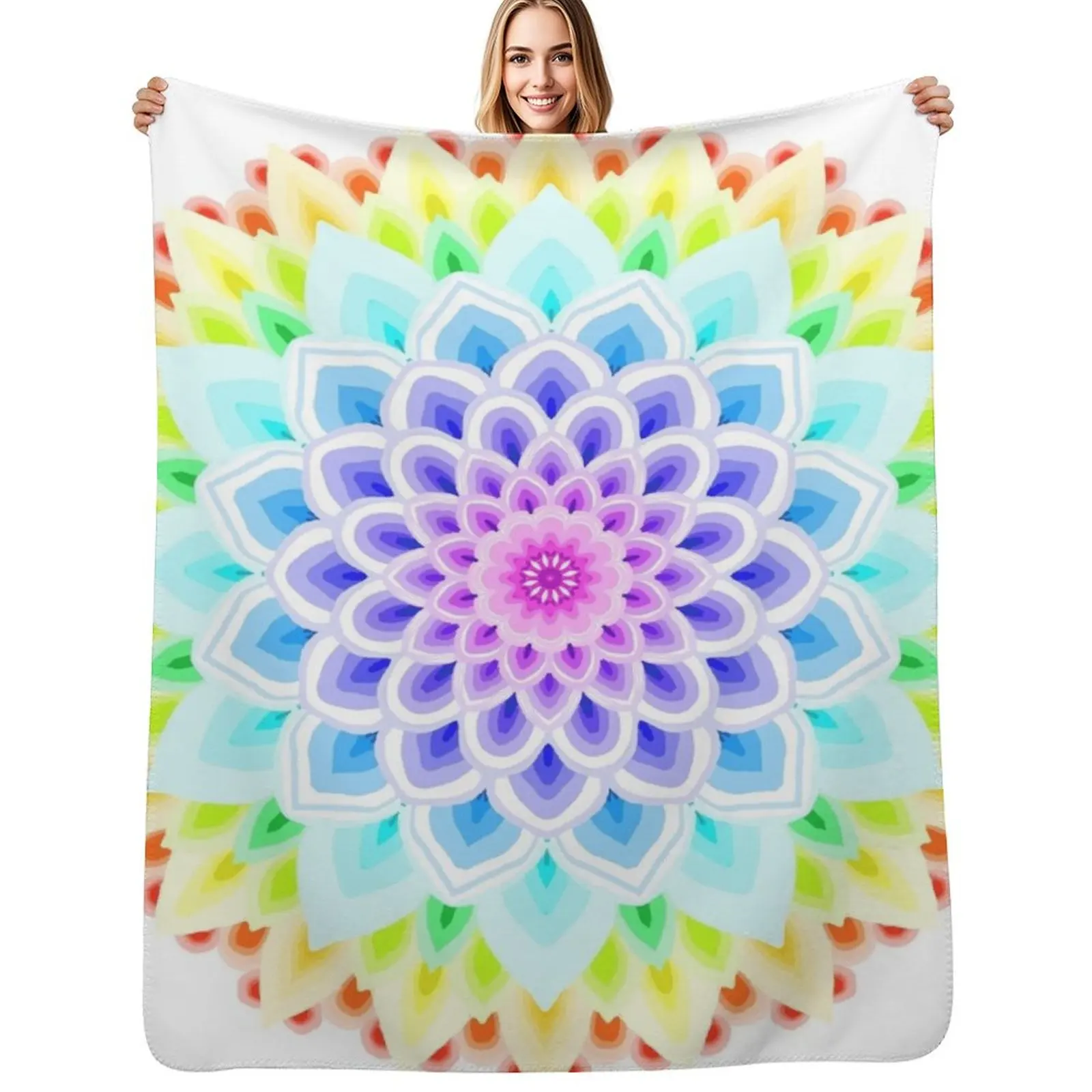 

RAINBOW MANDALA Throw Blanket Thin Soft Blanket for Summer Night Sleeping