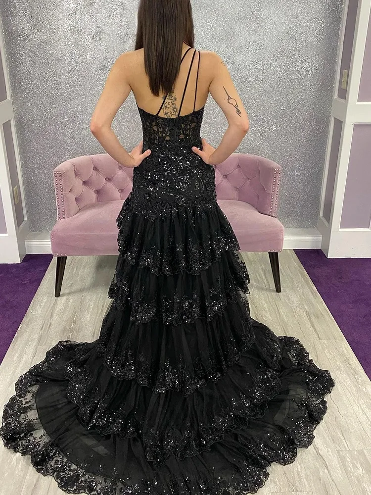 ENOCH abiti da ballo Sexy con spacco laterale una spalla senza maniche Backless con cerniera con paillettes abiti da festa lunghezza del pavimento Vestidos De Gala nuovo