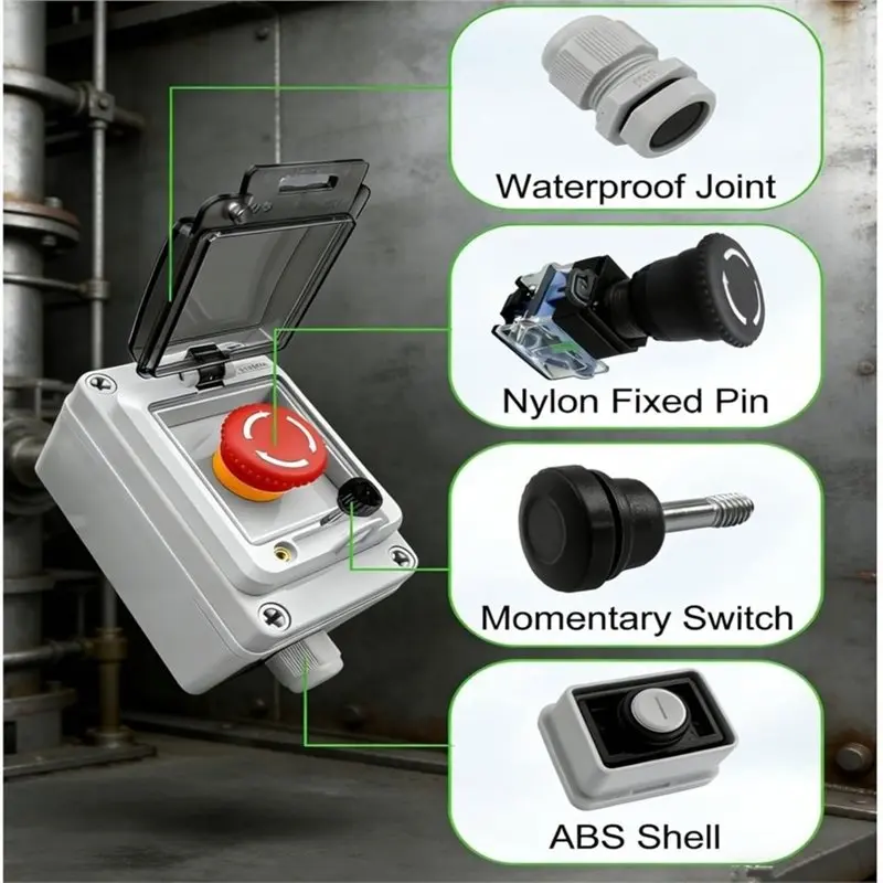 SHGO-Emergency Stop Button With Weatherproof Box,660V 10A,IP67 Rated, Emergency Shut Off Switch,E-Stop Red Push Button Switch