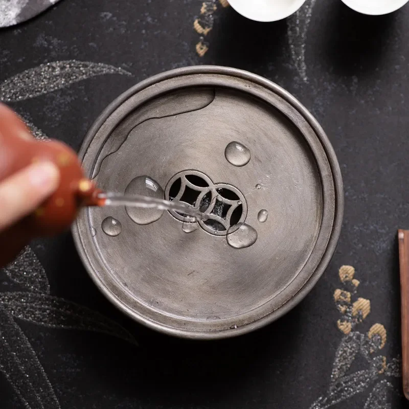 Retro Tin Tea Tray Kung Fu Set Ancient Style Water Storage Pot Pad Dry Brewing Tableware Bearing Plate for Home Office Decor