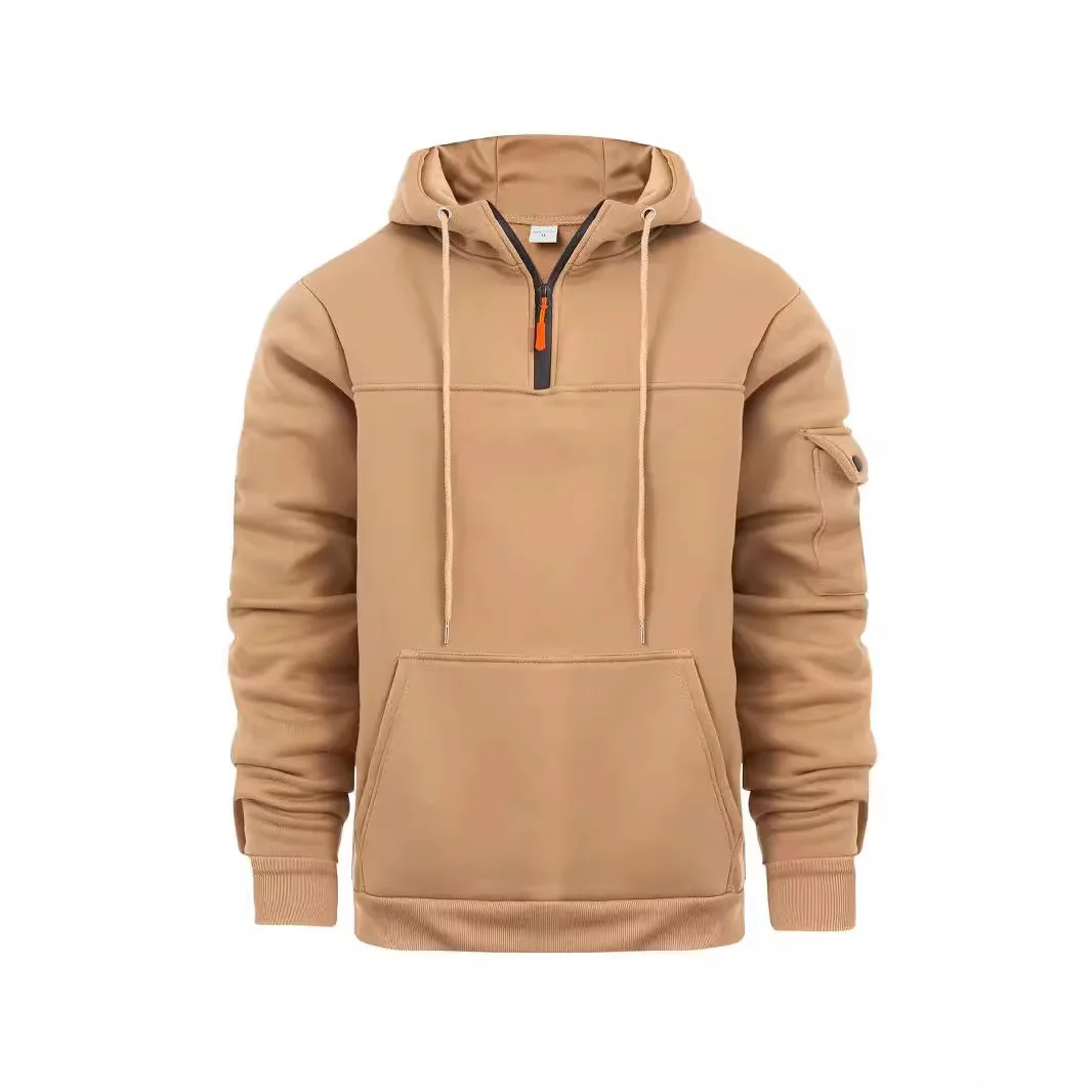 2025 Autumn Men's Hoodie Zip Up Multi Pocket Pullover Sports Casual Hooded Sweatshirt