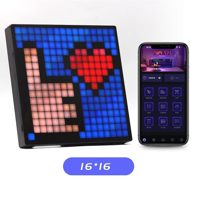 DIY LED Pixel Display Screen App Phone Editing Bluetooth Table Pixel Photo Frame Screen Clock Ornaments Atmosphere Night Light