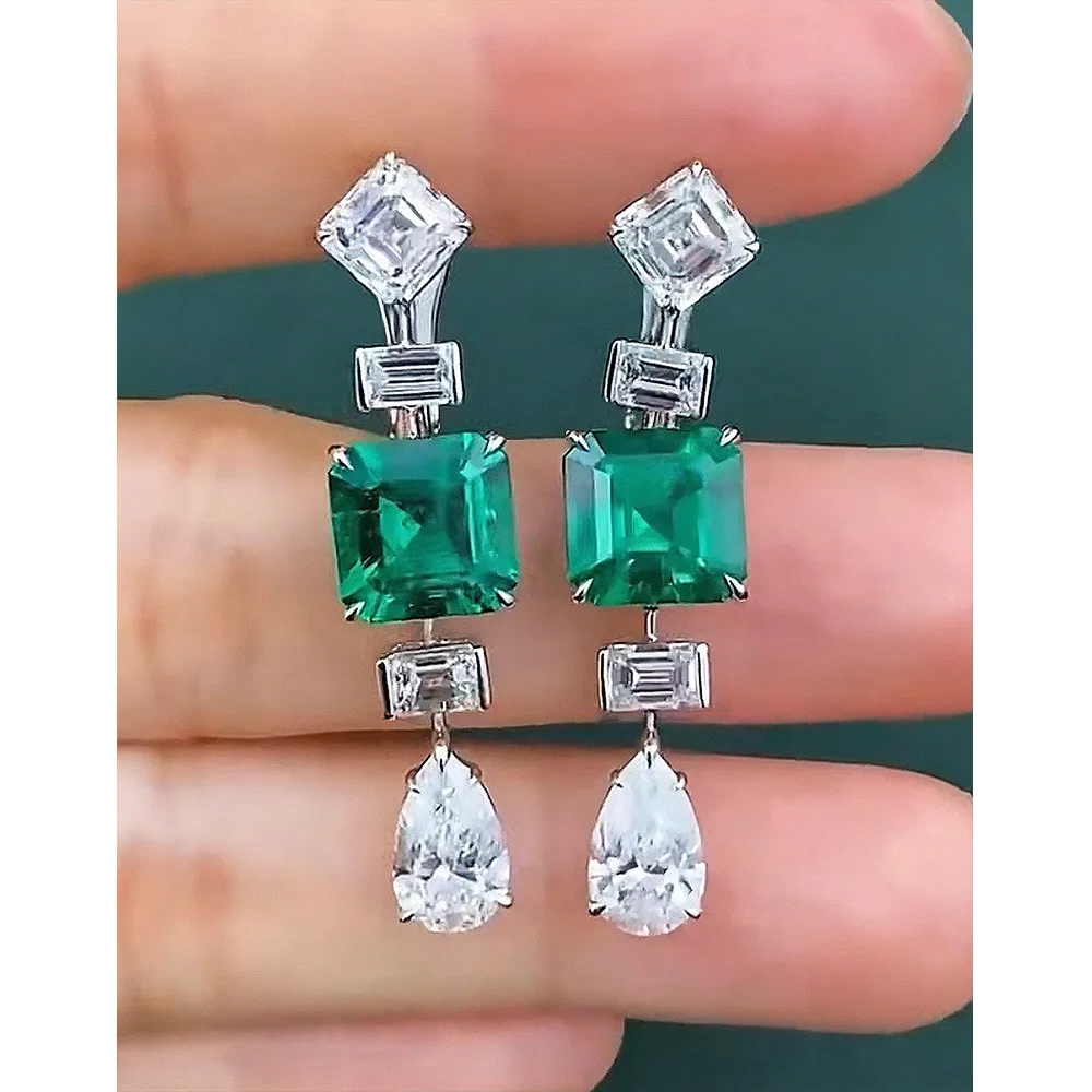 Apasion  New Trendy Green Color Square Circle Hoop Earrings for Women  Ear Buckle Earrings Piercing Jewelry Accessories 2023