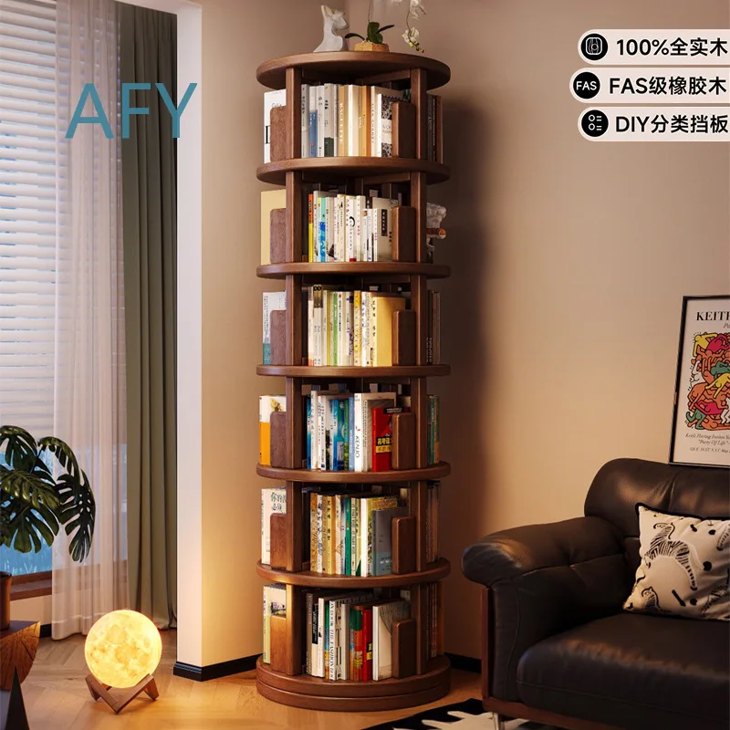 Full Solid Wood Rotating Bookshelf for Home Office Living Room Study 360 Degree Swivel Storage Shelf Wall Mounted Corner Unit
