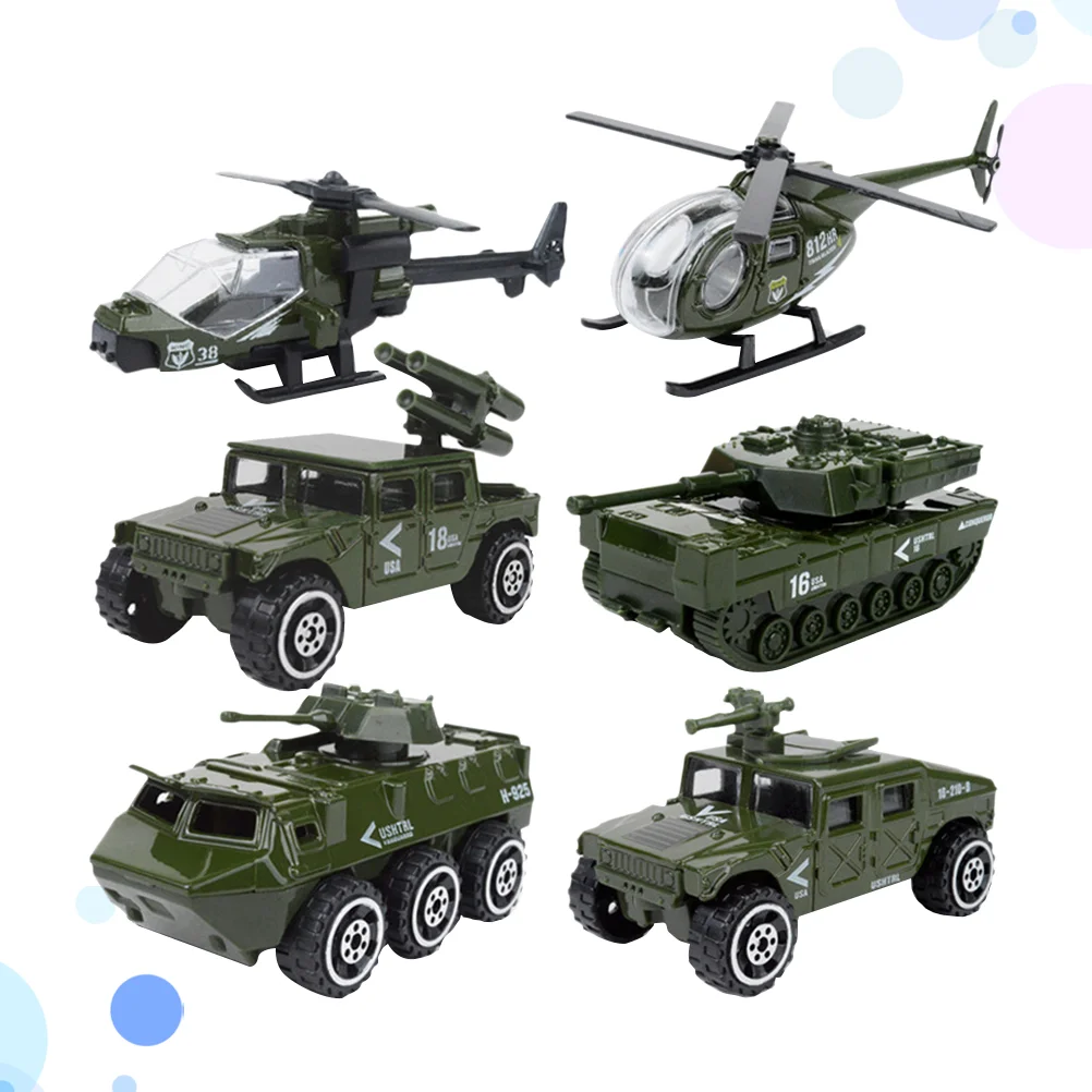 

6pcs 1:87 Alloy Sliding Car Model Set Alloy Vehicle Mini Diecast Car Toys Set Helicopter Tank Car for Kids Boys