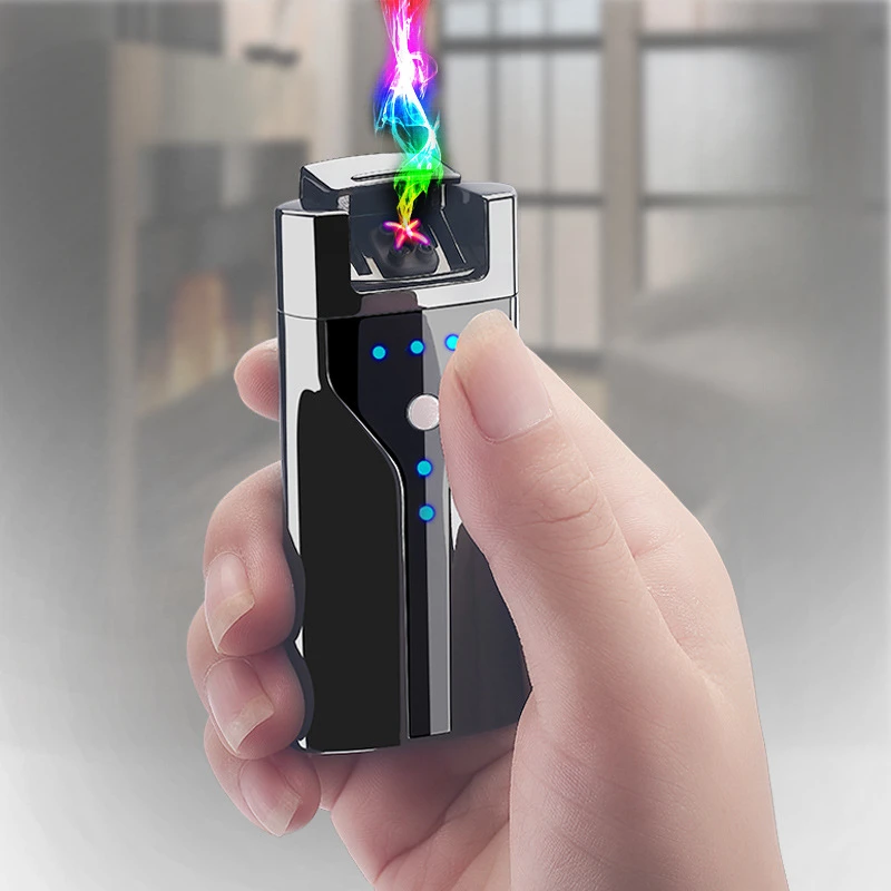 

Battery Display, Charging Lighter , USB Cross Double Arc Metal Windproof Electronic Cigarette Lighter, Men's Smoking Accessories