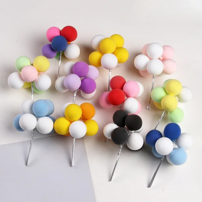 1 Set=8Pcs Ball Bundle Colorful Clay Cake Topper Hat Creative Cupcake Card Flag Birthday Party Baby Shower Dessert Decoration