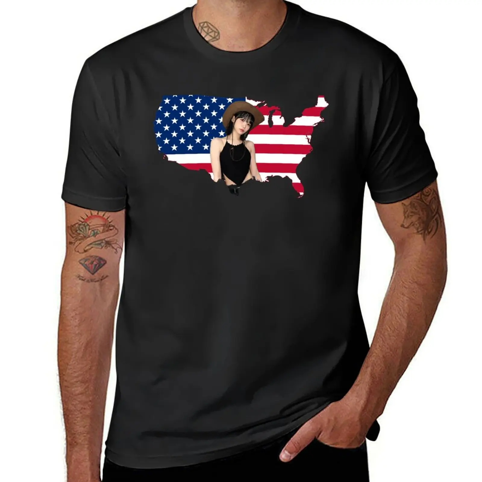 

Cowboy Kim Chae-Won American Flag T-Shirt rapper graphic tees oversizeds croswit shirt man Men's t-shirts