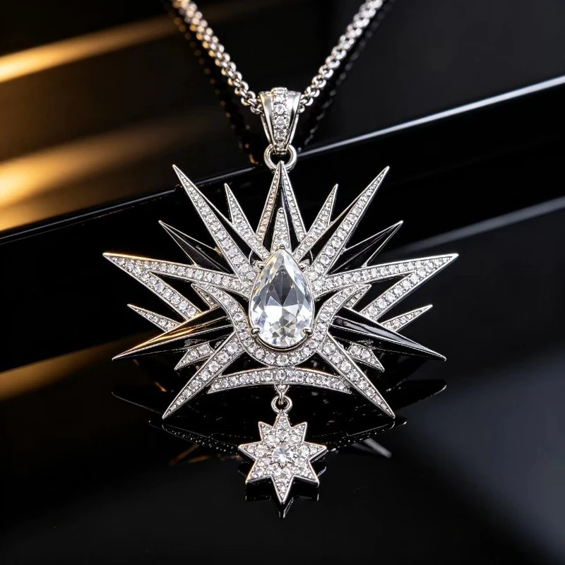 Full-Set Moissanite Star Burst Pendant Genuine S925 Silver North Star Shape Dangle Necklace Unisex Hip Hop Style Fine Jewelry