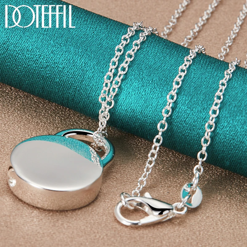 DOTEFFIL 925 Sterling Silver Round Lock Pendant Necklace 18-30 inch Chain For Woman Man Fashion Wedding Engagement Charm Jewelry