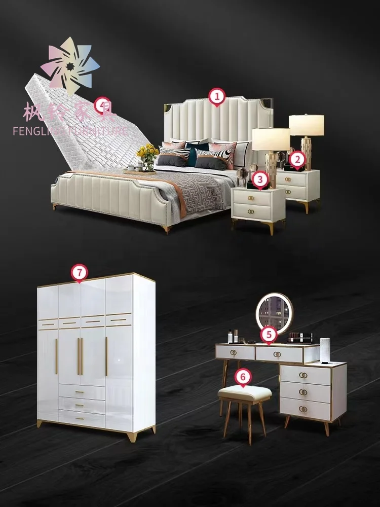 Modern Design Hot Selling Factory Price King Queen Size Hotel Home Use Luxury Bedroom Furniture Set BRS001