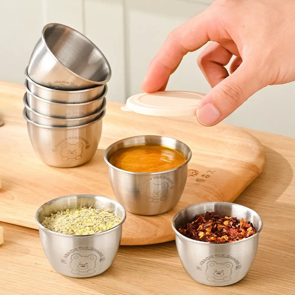 Portable 80ML Stainless Steel Sauce Cup Sealed Leak-proof Salad Dressing Container Reusable with Lid Seasoning Box Picnics