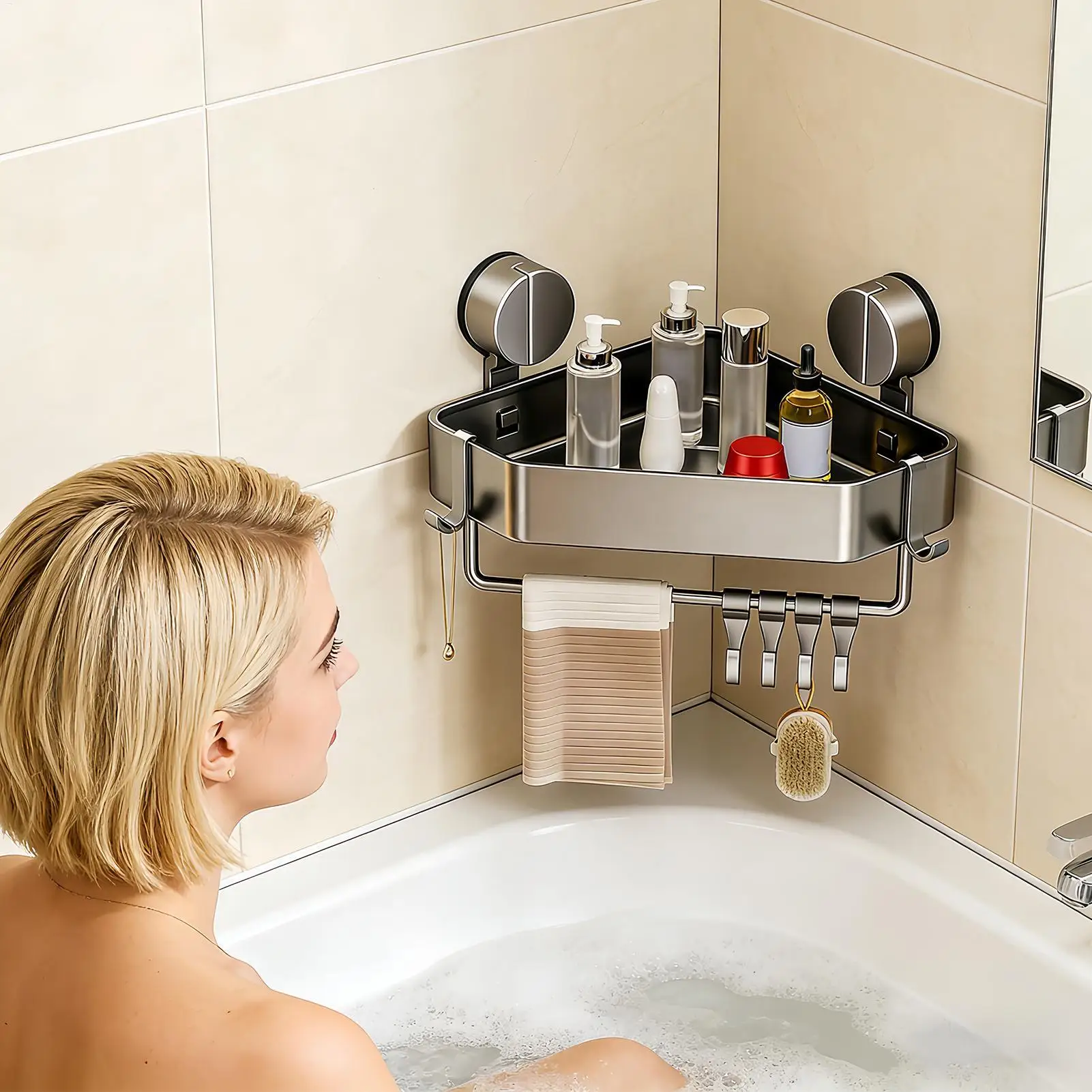 Corner Shower Shelves Waterproof Rustproof Aluminum Corner Storage Suction Cup Shelf Bathroom Storage For Home Living Room