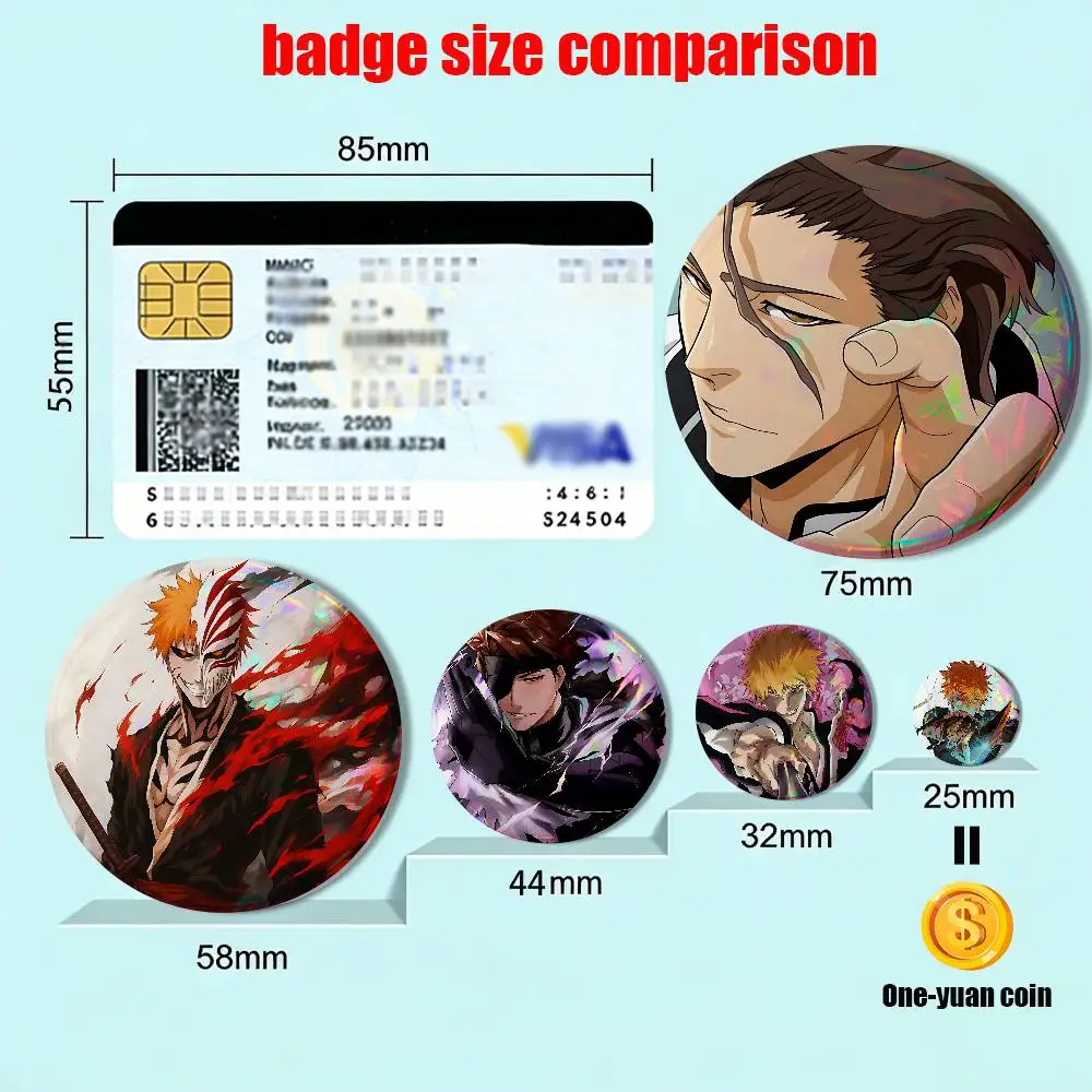 Sosuke Aizen Kurosaki Ichigo Bleach 58mm 44mm Round Pins Creativity Printed Pictures Text Metal Lapel Badges Brooches Jewelry