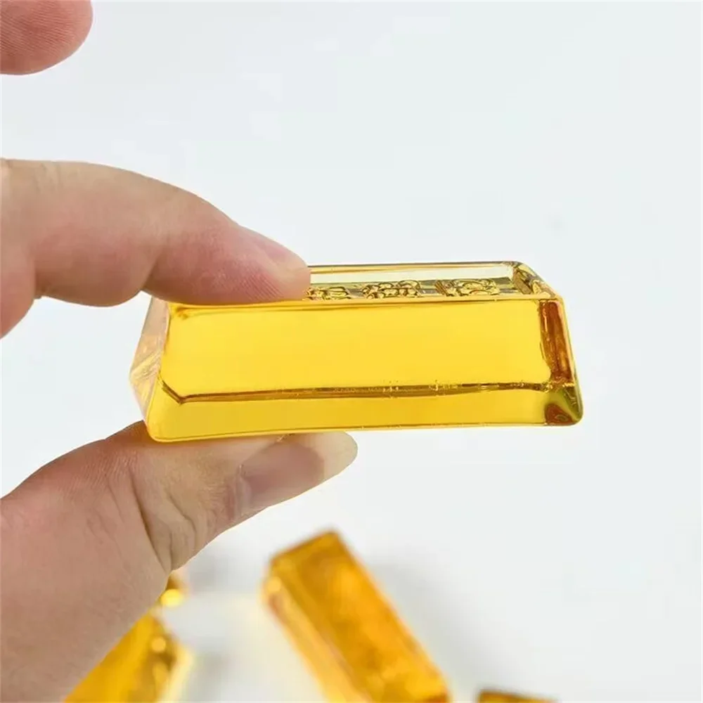 Artificial Crystal Glass Gold Bars Chinese Style Lucky Wealth Feng Shui Ornament Paperweight Photography Props Home Decor Gift
