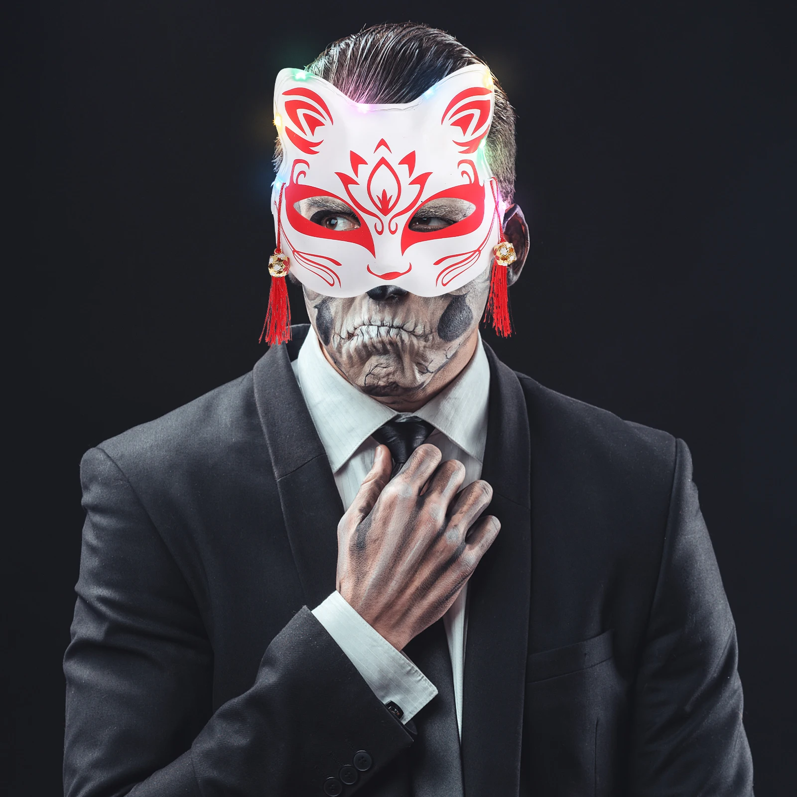 

2 Pcs Glowing Fox Mask Halloween Half Face Japanese-style White Pvc Costume Masks Child