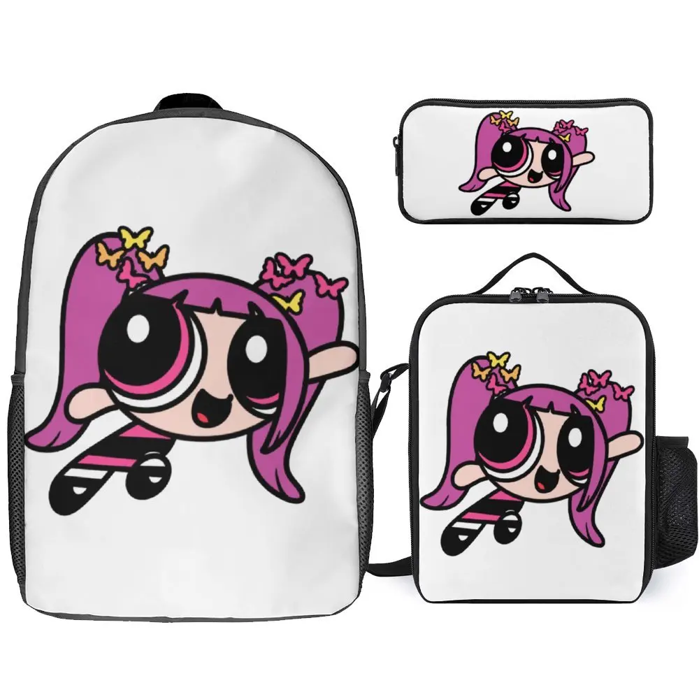 

3 in 1 Set 17 Inch Backpack Lunch Bag Pen Bag New Jeans Power Puff Girl Super Shy 8 Lasting Graphic Cool Cozy Travel Knapsack