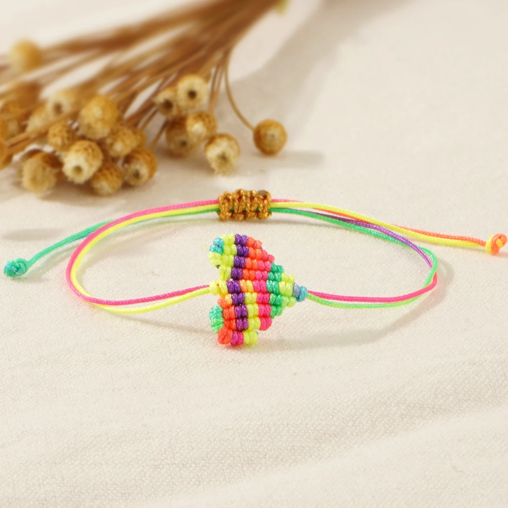 البوهيمي نمط الحب على شكل قلب المنسوجة أساور مطوية اليدوية مضفر قابل للتعديل عارضة حزب زوجين الصداقة هدية عيد ميلاد