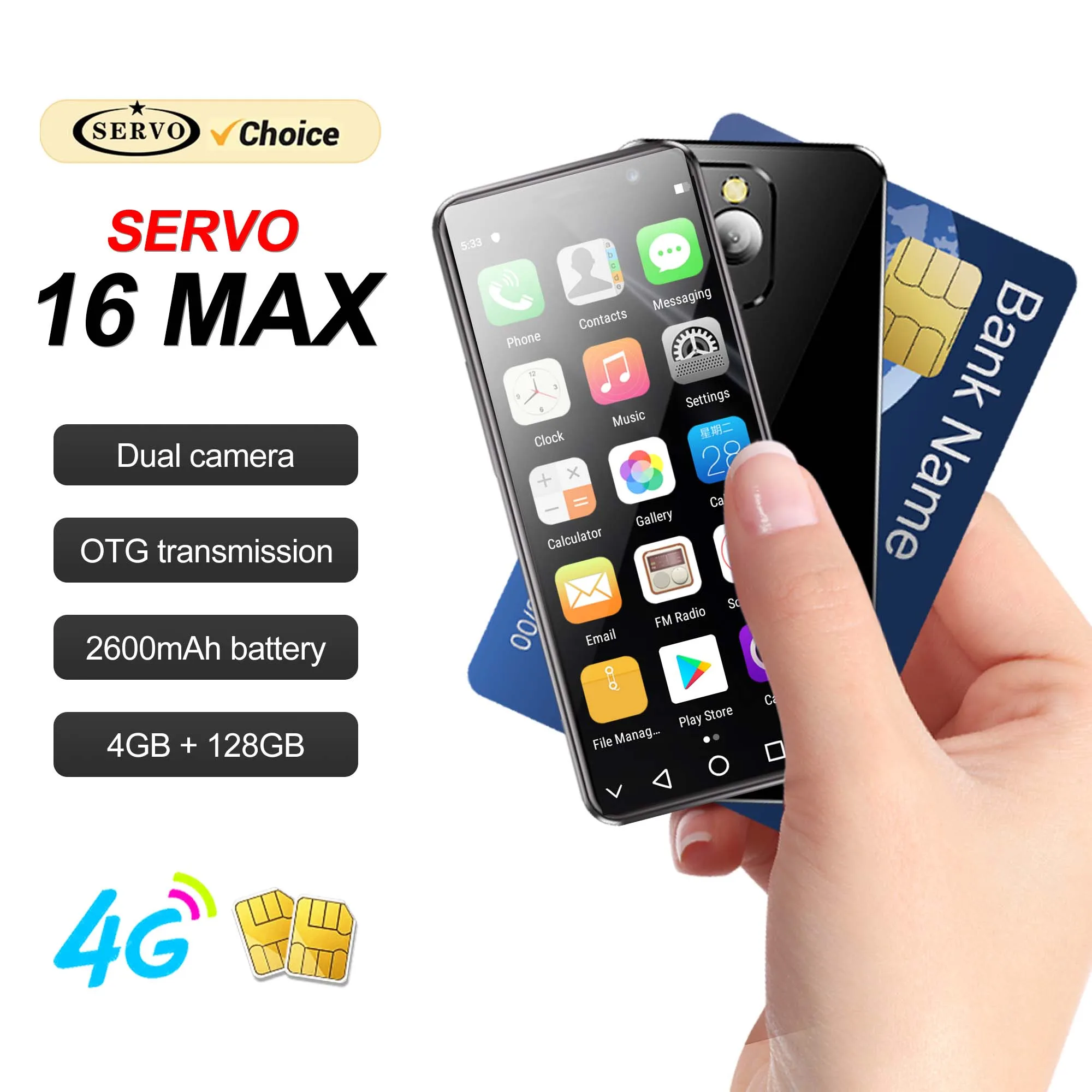 SERVO 16MAX Mini Pocket 4G LTE Smartphone Android 10 4GB+128GB Dual SIM Play Store WiFi OTG Face Unlock 4.0