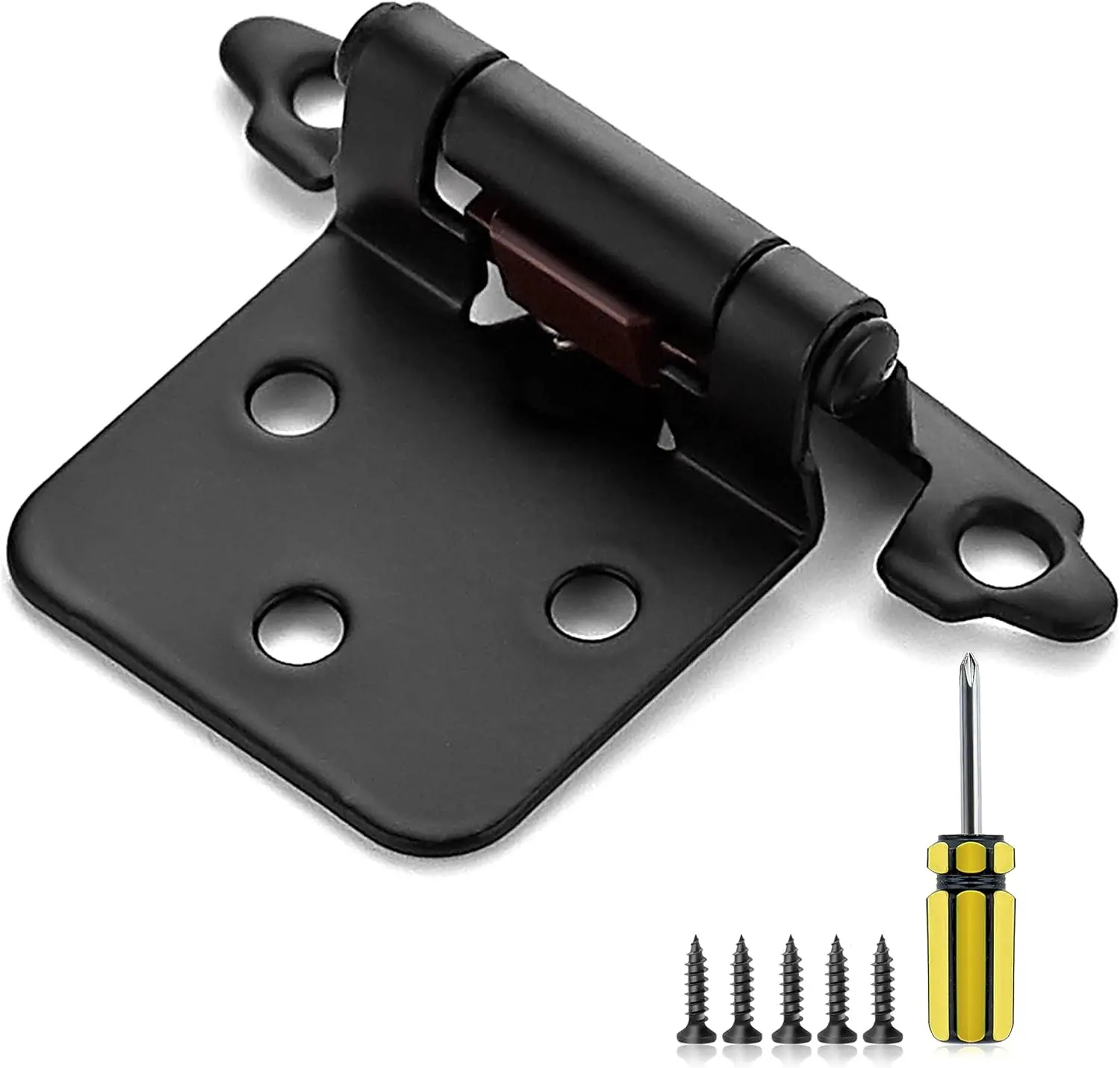 

50 Pack 25 Pairs 1/2" Overlay Cabinet Door Hinges Kitchen Black Semi-Concealed Hinges Face Mount Self-Closing Cabinet Ha