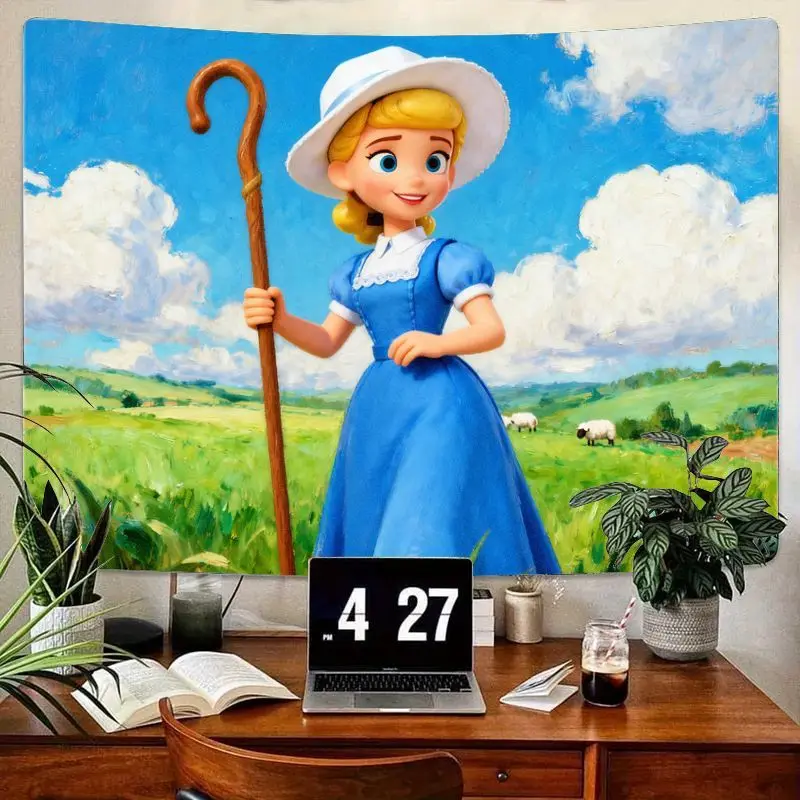 

1 шт., гобелен «История игрушек» Bo Peep Blue, милая девушка, овчарка, современный гобелен из полиэстера, настенное искусство, декор для гостиной, спальни, подарок