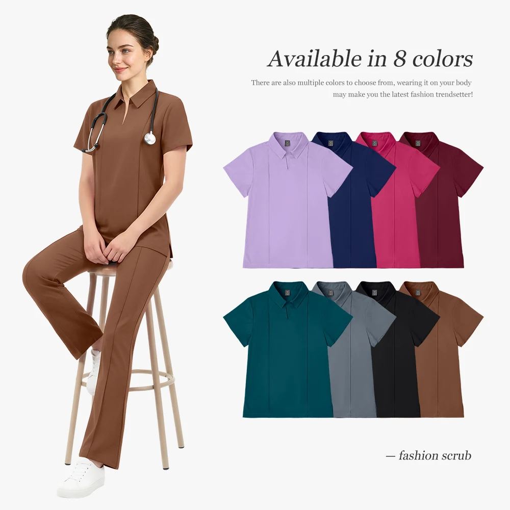 Dental Beauty Vet Medical Spa Scrubs Nurses Uniforms Doctor Surgery Overalls Work Wear Short Sleeve V-neck Tops Pants Sets Women