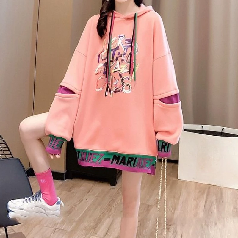 Off White Cute Long Female Clothes Sweatshirts for Women Kawaii Purple Graphic Tops Y2k Japanese Streetwear Thick High Quality E