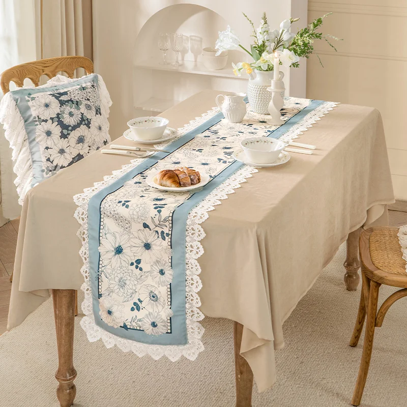 

Light Luxury Short Plush Lace Table Runner Side Cabinet French Pastoral Style Table Decoration and Accessories Customization