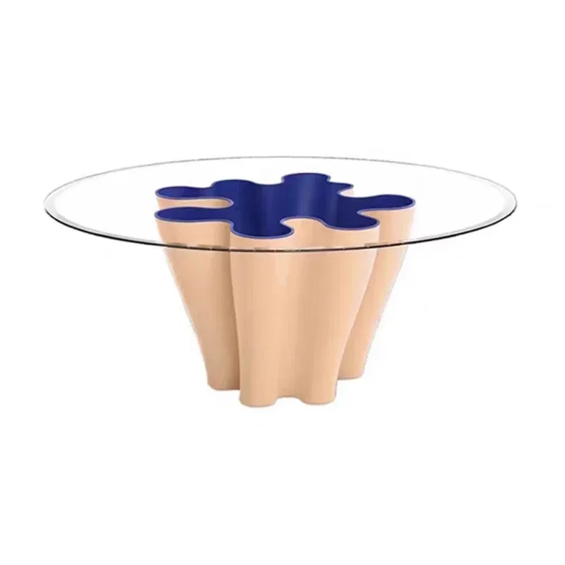 

Designer Italian glass dining table, creative irregular wave table
