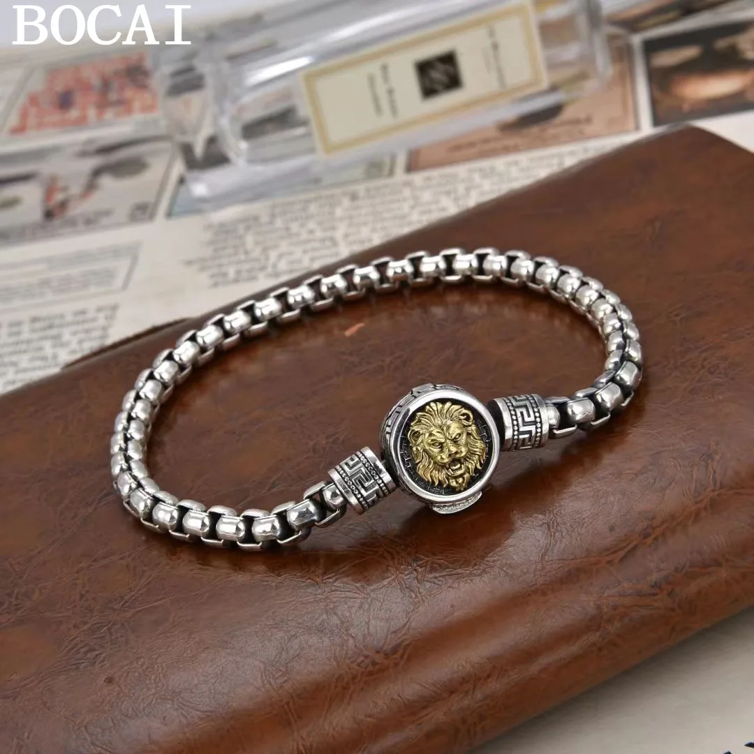

BOCAI NEW S925 Silver Vintage Personality Hand Woven Lion Bracelet