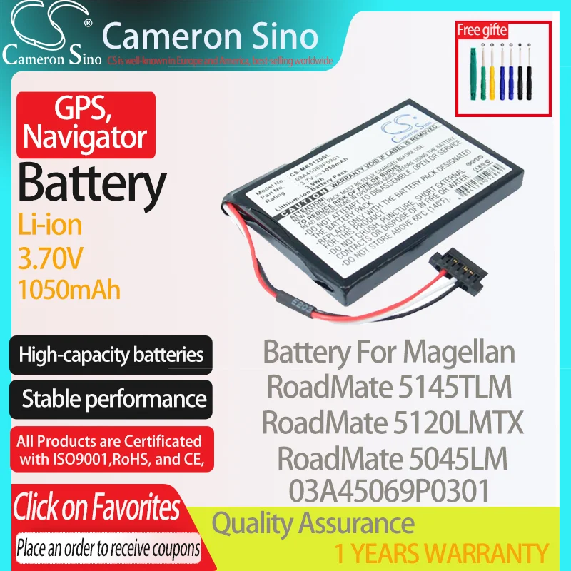 CameronSino Battery for Magellan RoadMate 5145TLM 5120LMTX 5045LM 5045MU fits Magellan 03A45069P0301 GPS,Navigator battery 3.70V