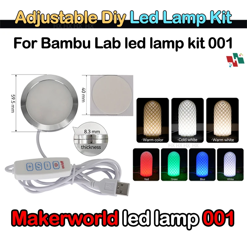 For Bambu Lab Led Lamp Kit Adjustable Light Kit Led Light Parts Hardware DIY Model white /cold/warm light Without Lamp shell 001