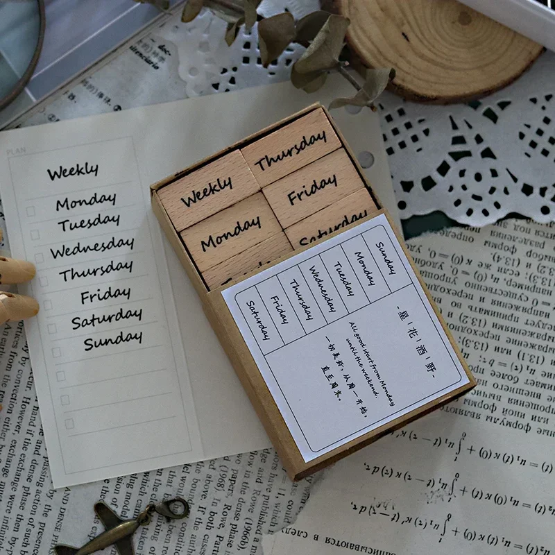 Drewniane zestaw gumowych stempli tygodniowe miesiące numer projekt ozdobne znaczki Vintage Planner znaczki nabiału dla tworzenie kartek rzemiosła
