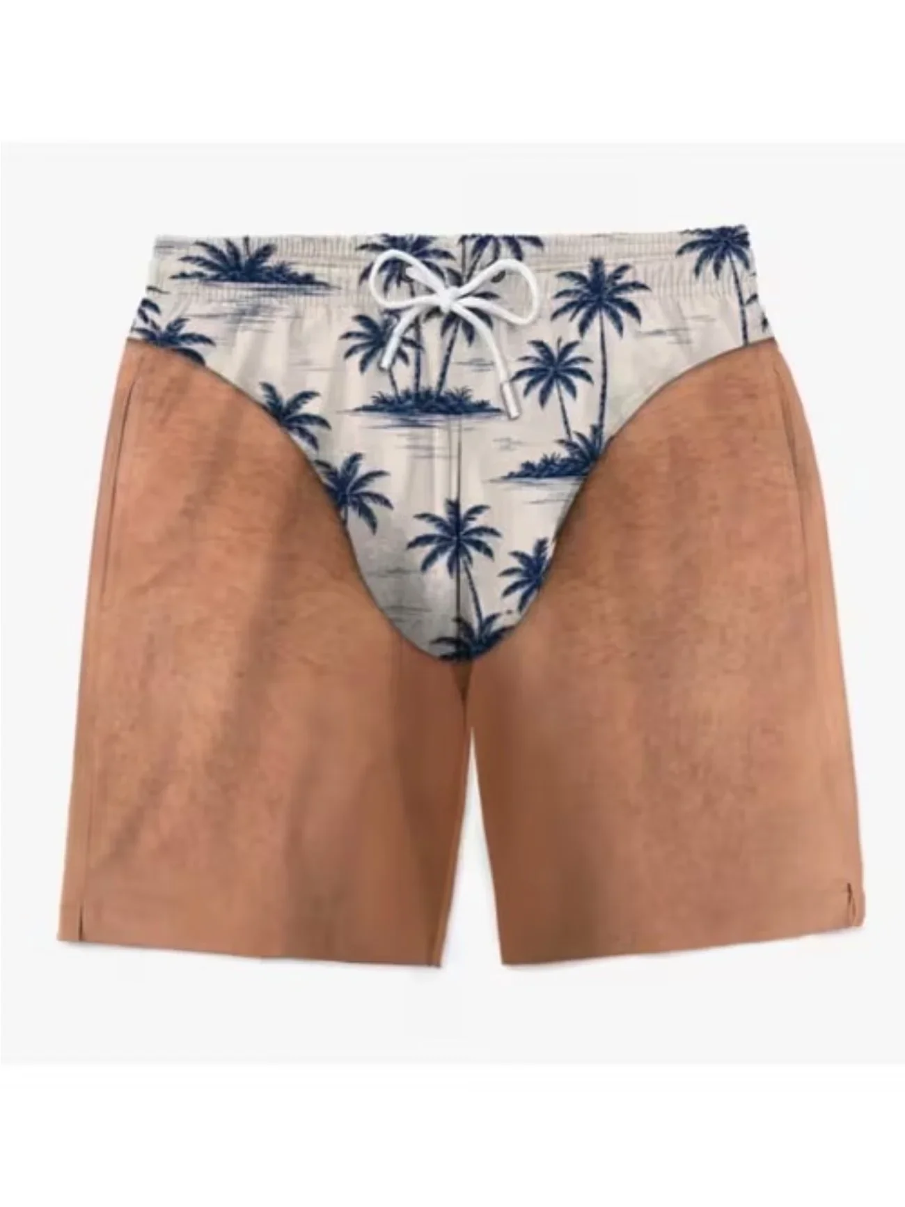 Men's Creative Print Two-in-One Beach Shorts Retro Coconut Tree & Caravan Print Loose Fit for Beach Surfing and Vacation